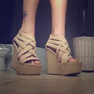 Woven, Nude Wedges